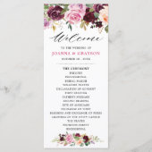 Plum Paars Blush Pink Botanical Floral Wedding Programmakaart (Voorkant)