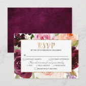 Plum Paars Blush Pink Botanical Floral Wedding RSVP Kaartje (Voorkant / Achterkant)