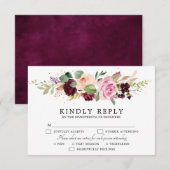 Plum Paars Blush Pink Botanical Floral Wedding RSVP Kaartje (Voorkant / Achterkant)