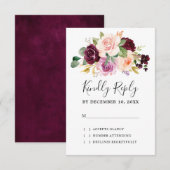 Plum Paars Blush Pink Botanical Floral Wedding RSVP Kaartje (Voorkant / Achterkant)