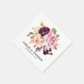 Plum Paars Blush Pink Botanical Floral Wedding Servet (Hoek)