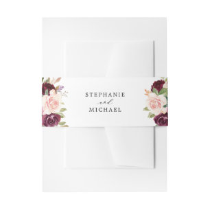 Plum Paars Blush Pink Botanical Floral Wedding Uitnodigingen Wikkel