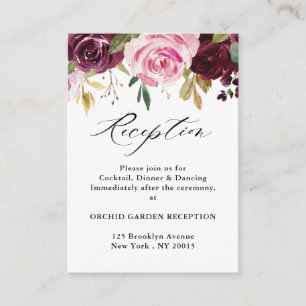 Plum Paars Blush Pink Botanical Florence Reception Informatiekaartje
