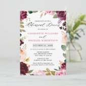 Plum Paars Blush Pink Botanical Rehearings Dinner Kaart (Staand voorkant)