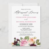 Plum Paars Blush Pink Botanical Rehearings Dinner Kaart (Voorkant)