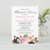 Plum Paars Blush Pink Botanical Rehearings Dinner Kaart (Staand voorkant)
