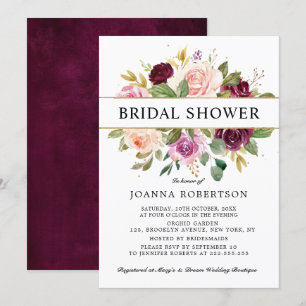 Plum Paars Blush Pink Botanical Vrijgezellenfeest Kaart