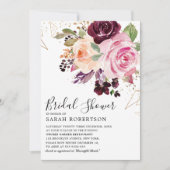 Plum Paars Blush Pink Botanical Vrijgezellenfeest Kaart (Voorkant)