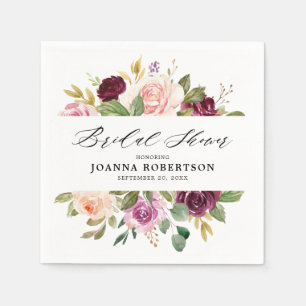 Plum Paars Blush Pink Botanical Vrijgezellenfeest Servet
