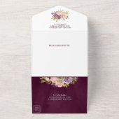 Plum Paars Blush Pink Floral Garland Wedding All In One Uitnodiging (Buitenkant)