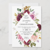 Plum Paars Blush Pink Geometric Floral Wedding Kaart (Voorkant)