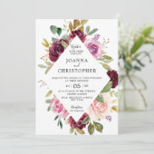 Plum Paars Blush Pink Geometric Floral Wedding Kaart (Staand voorkant)