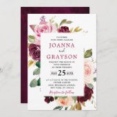 Plum Paars Blush Pink Geometric Floral Wedding Kaart (Voorkant / Achterkant)