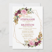 Plum Paars Blush Pink Geometric Floral Wedding Kaart (Voorkant)