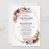 Plum Paars Blush Pink Geometric Floral Wedding Kaart (Voorkant)