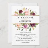 Plum Paars Blush Pink Geometric Floral Wedding Kaart (Voorkant)