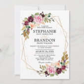 Plum Paars Blush Pink Geometric Floral Wedding Kaart (Voorkant)