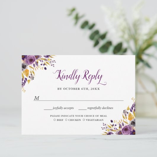 Plum Paars Botanic Floral Glitters Stippen RSVP (Staand voorkant)