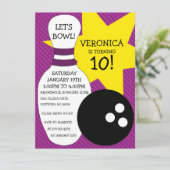 Plum Paars Bowling Bash Bowling Birthday Party Kaart (Staand voorkant)