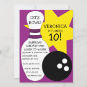 Plum Paars Bowling Bash Bowling Birthday Party Kaart (Voorkant)