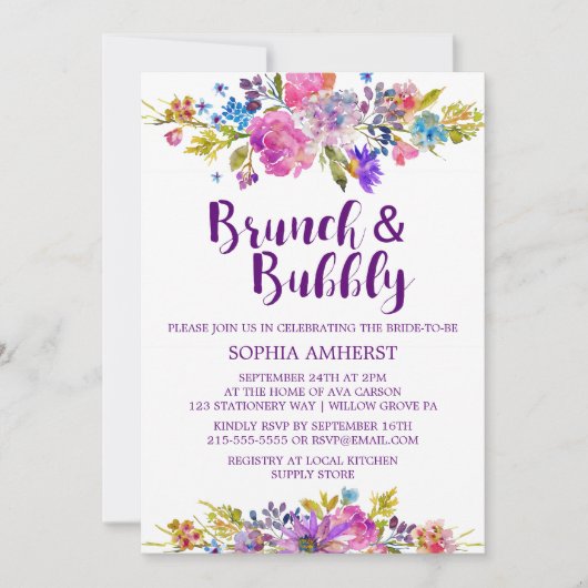 Plum Paars Brunch en Bubble Vrijgezellenfeest Invi Kaart (Voorkant)