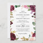 Plum Paars Burgundy Blush Floral Wedding Kaart (Voorkant)