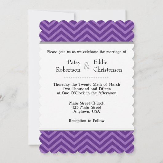 Plum Paars Chevron Wedding Invitations Kaart (Voorkant)