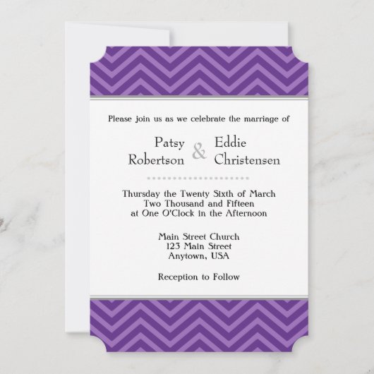 Plum Paars Chevron Wedding Invitations Kaart (Voorkant)