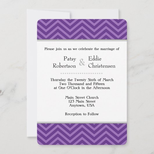 Plum Paars Chevron Wedding Invitations Kaart (Voorkant)