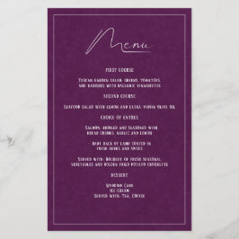 Plum Paars Damask Elegant Simple Wedding Menu