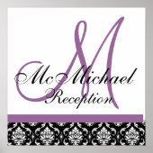 Plum Paars Damask Monogram Wedding Reception Poster (Voorkant)