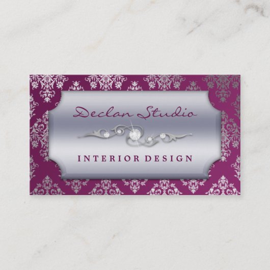Plum Paars Dashing Damask Mode/Interior Design Visitekaartje (Voorkant)