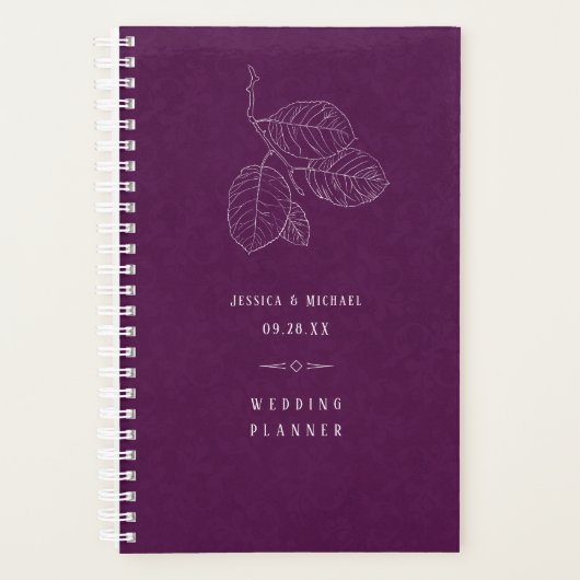 Plum Paars Delicate Leaf over het huwelijk Planner (Voorkant)