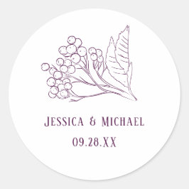 Plum Paars Delicate Leaf over het huwelijk Ronde Sticker