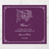 Plum Paars Delicate Leaf over het huwelijk Sparkling Wijnetiket (Enkel label)