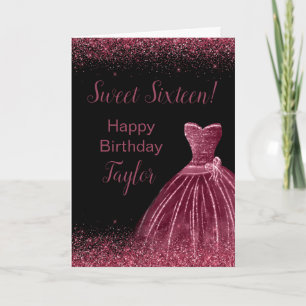 Plum Paars Dress Faux Glitter Sweet 16 Birthday Kaart