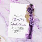 Plum Paars - Eggplant and Gold Floral Wedding Kaart