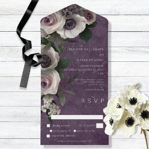 Plum Paars Elegant Floral Modern Dinner All In One Uitnodiging