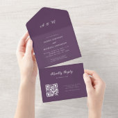 Plum Paars Elegant Monogram QR Code Weddenschap All In One Uitnodiging (Afscheurbaar)