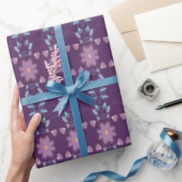 Plum Paars en Blue Floral Cadeaupapier