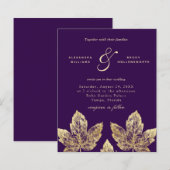 Plum Paars en Gold Rustic Leaves Wedding Invite (Voorkant / Achterkant)