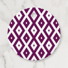 Plum paars en white diamant patroon bedankjes labels