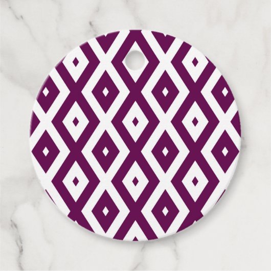 Plum paars en white diamant patroon bedankjes labels (Voorkant)