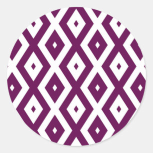 Plum paars en white diamant patroon ronde sticker