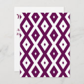 Plum paars en white diamant patroon RSVP kaartje (Voorkant / Achterkant)