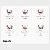 Plum Paars Floral Antlers Weddenschap Vierkante Sticker (Vel)