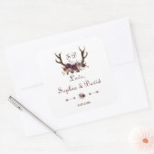 Plum Paars Floral Antlers Weddenschap Vierkante Sticker (Envelop)
