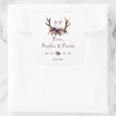 Plum Paars Floral Antlers Weddenschap Vierkante Sticker (Tas)