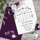 Plum Paars Floral Elegant Boho Wedding Calendar Save The Date