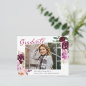 Plum Paars Floral Foto Afstuderen Aankondiging Briefkaart (Staand voorkant)